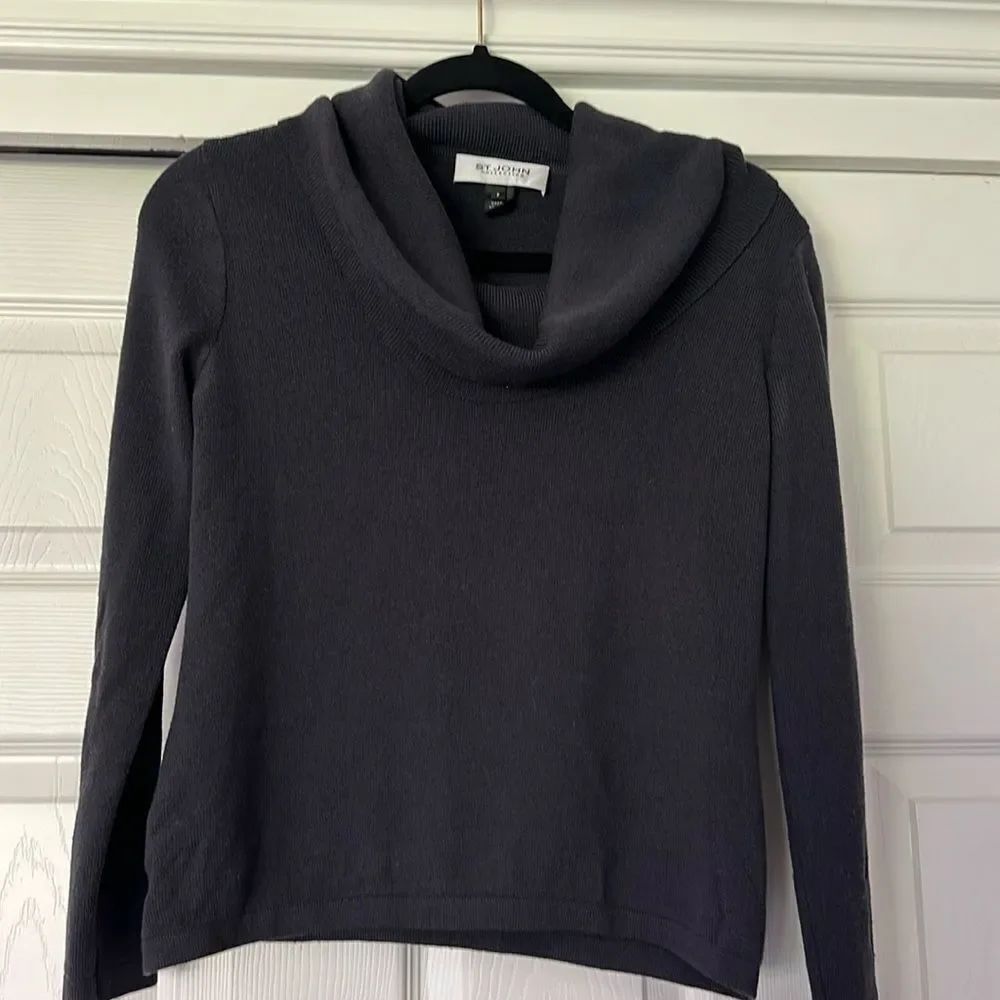 St John Dark Grey Charcoal Cowl Neck Sweater